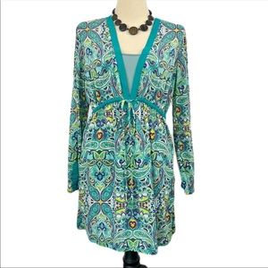 Athleta Swim Cover Up Womens Dress Kurta Samana Tunic Paisley Deep V-Neck Large